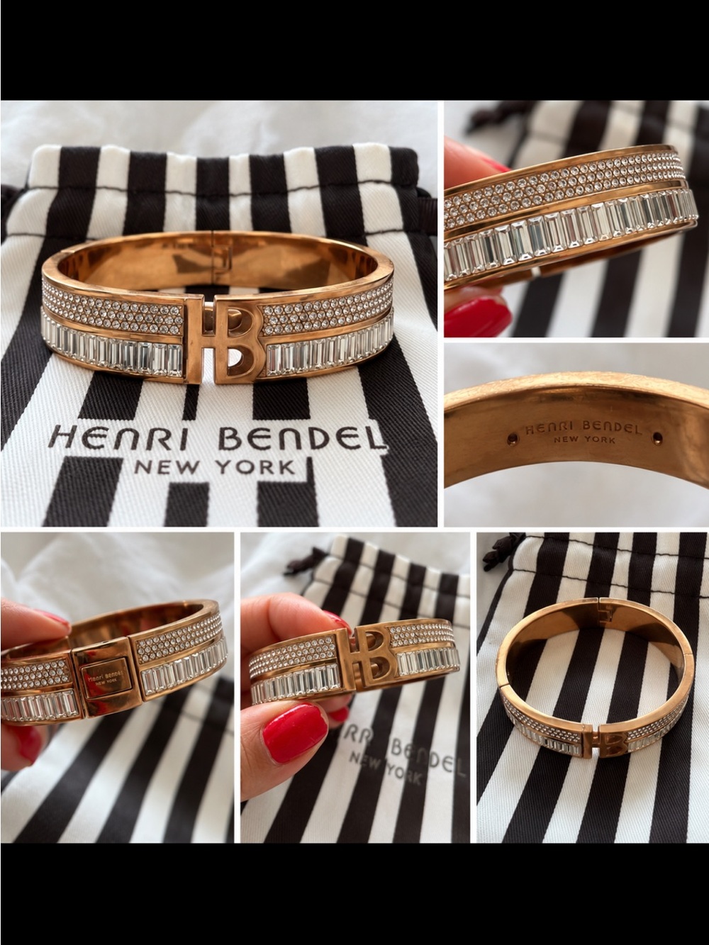 Henri Bendel Rose Gold 'HB' Crystal Bangle Bracelet